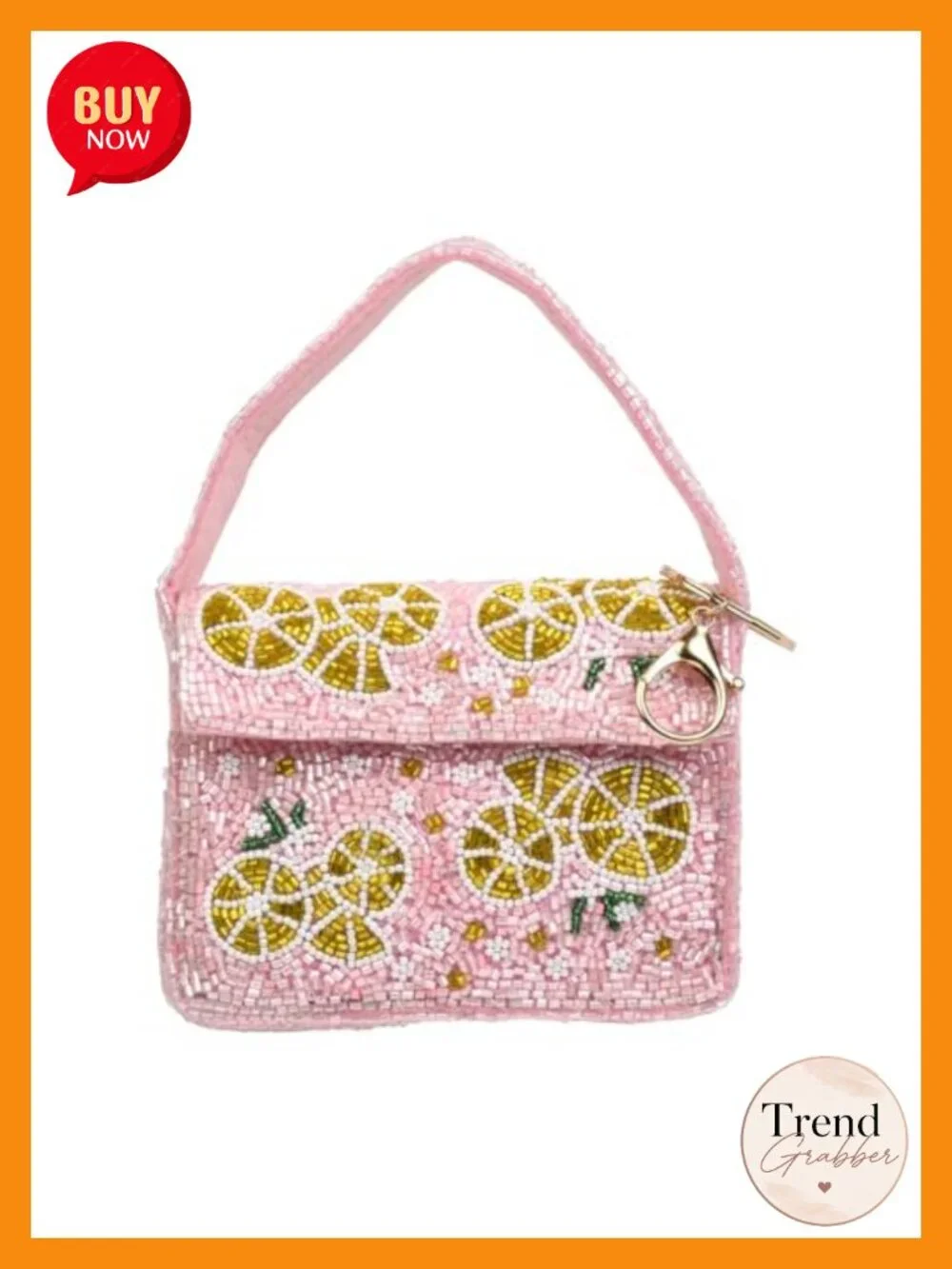 Hand-Beaded Baguette Bag - Mini Shoulder Purse with Keychain